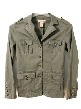 Heat Wave Vintage Military Style Jacket Brass Buttons Utility Pockets Size Small